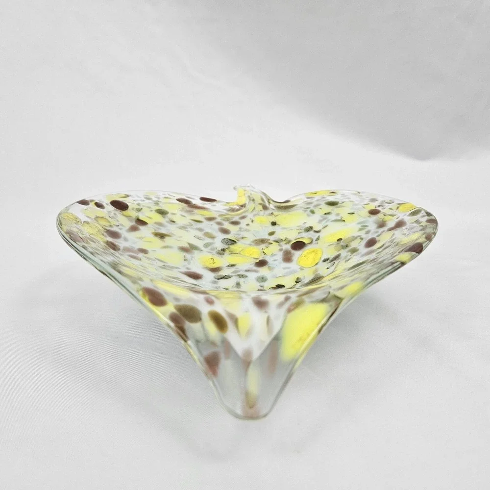 Vtg Murano Glass Confetti Leaf Candy Dish Trinket Bowl Italian Hand Blown